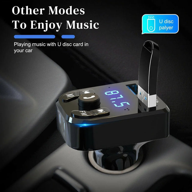 Wireless Car Bluetooth FM Transmitter with Dual USB Charger - Hands-Free Calling & Music Streaming - MINIGRID