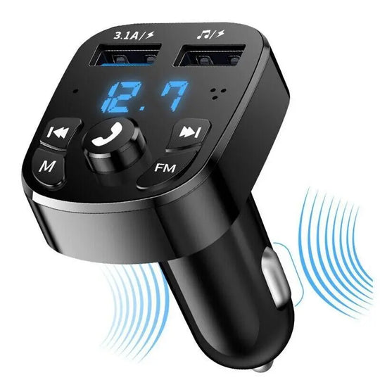 Wireless Car Bluetooth FM Transmitter with Dual USB Charger - Hands-Free Calling & Music Streaming - MINIGRID