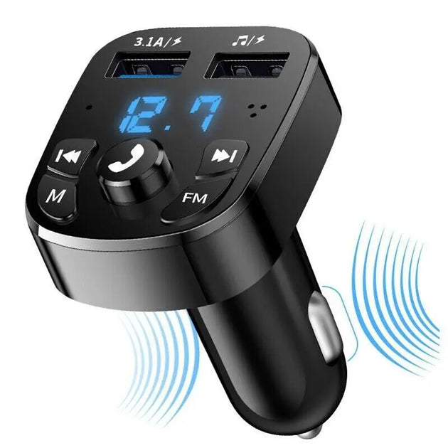 Wireless Car Bluetooth FM Transmitter with Dual USB Charger - Hands-Free Calling & Music Streaming - MINIGRID
