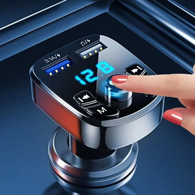 Wireless Car Bluetooth FM Transmitter with Dual USB Charger - Hands-Free Calling & Music Streaming - MINIGRID