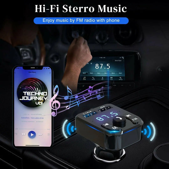 Wireless Car Bluetooth FM Transmitter with Dual USB Charger - Hands-Free Calling & Music Streaming - MINIGRID